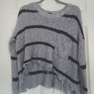 Gray & black stripe knit highlow longsleeve sweate